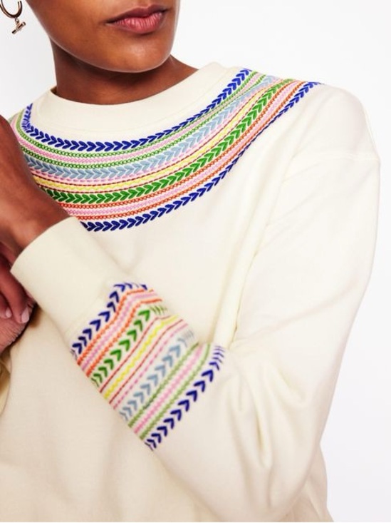 Boden Sweaters - Boden Women's White Emi Embroidered Sweatshirt Ivory, Multi Fairisle